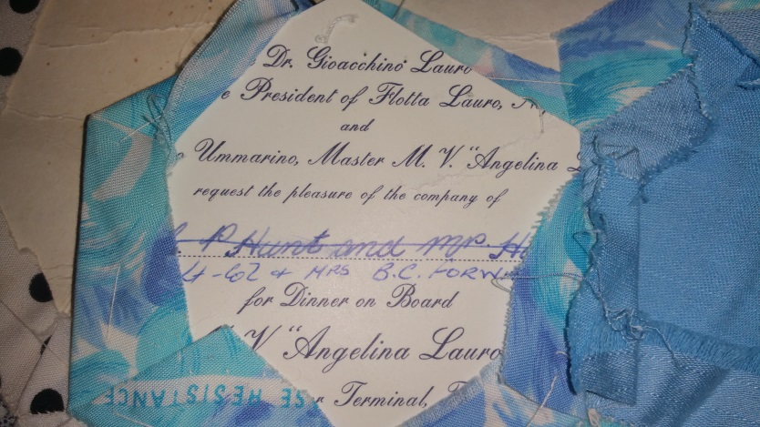 Detail of backing card showing formal dinner invitation