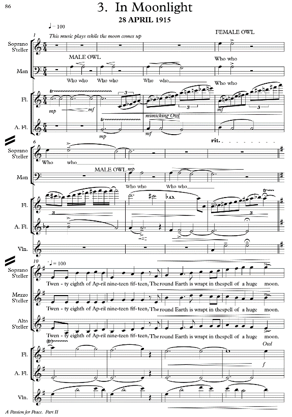 First page of the musical score for <em>In Moonlight</em> from <cite>A Passion for Peace</cite>